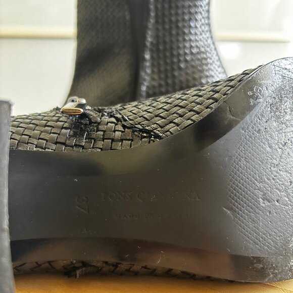 PONS QUINTANA Black Woven Leather Booties - Size 37 - Picture 7 of 8